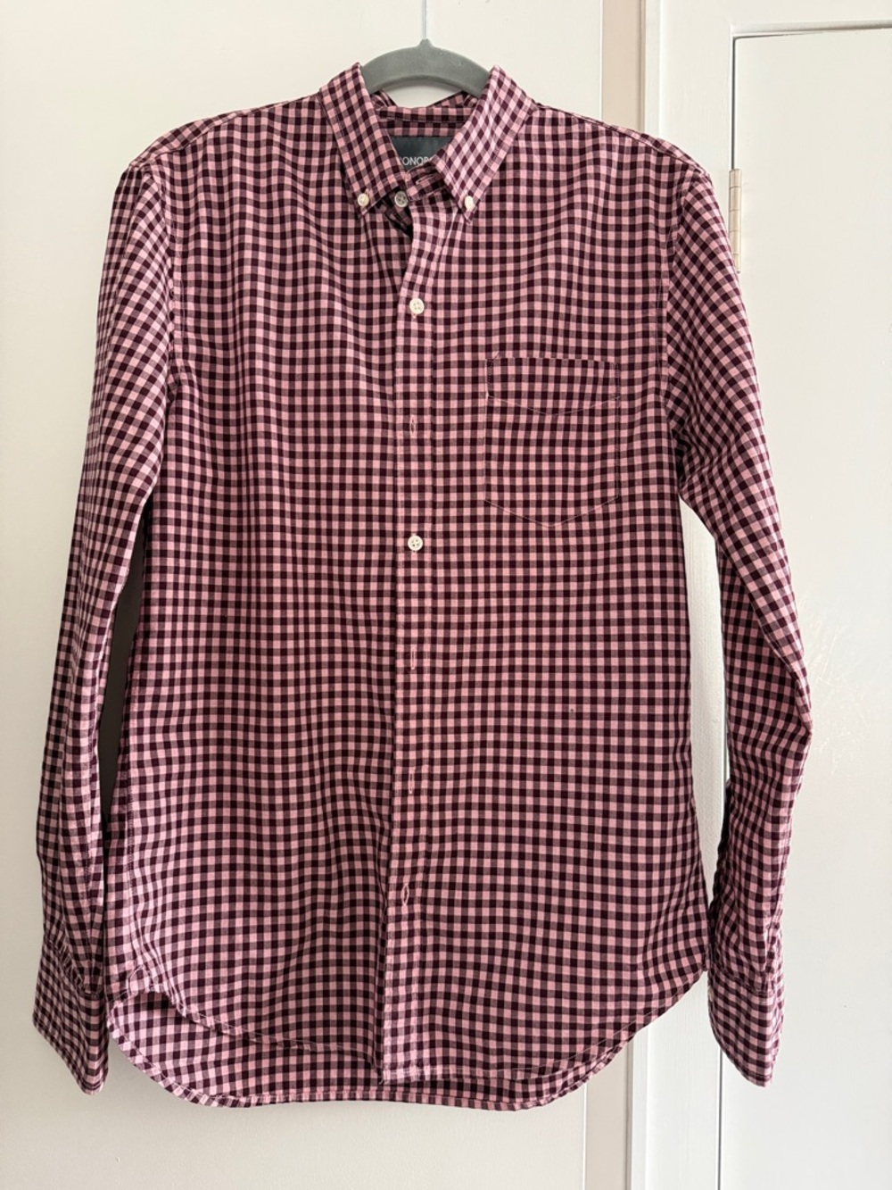 Bonobos Pink burgundy Gingham cotton Shirt tailored slim fit long sleeve shirt M